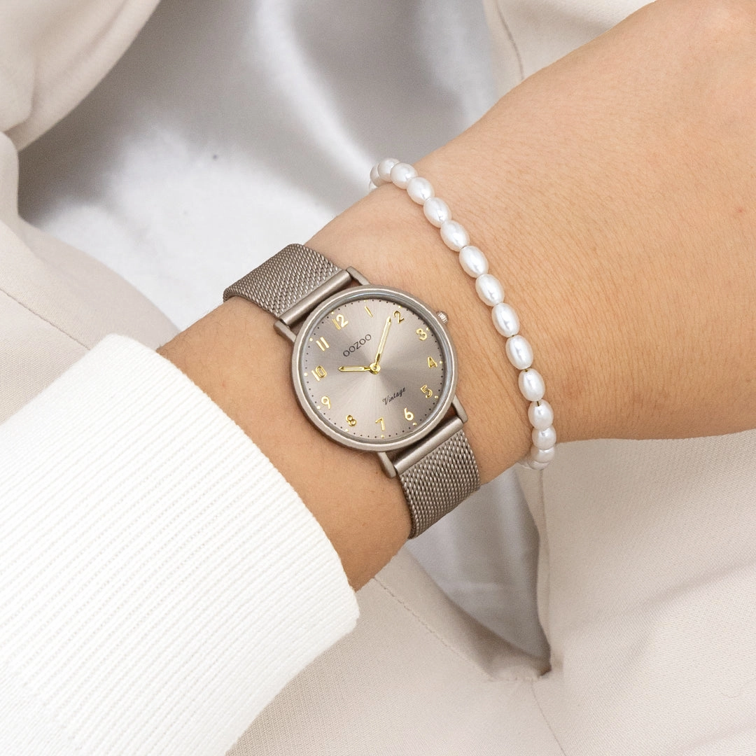 Taupe OOZOO watch with metal mesh bracelet - C20382