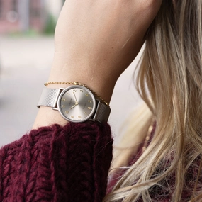Taupe OOZOO watch with metal mesh bracelet - C20382