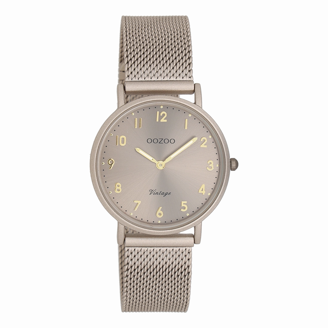 Taupe OOZOO watch with metal mesh bracelet - C20382