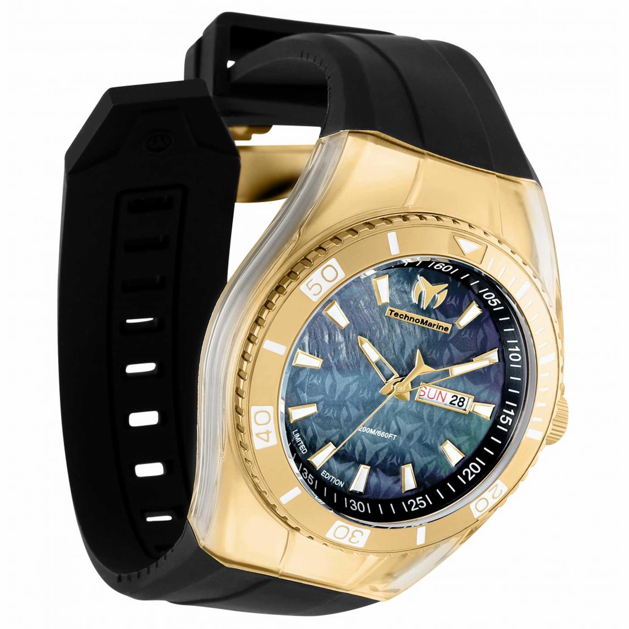Technomarine Men's Quartz Watch - Cruise Monogram Black Dial Rubber Strap | TM-115374