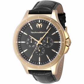 Technomarine Men's Watch - MoonSun Quartz Black Dial Leather Strap Date | TM-822029