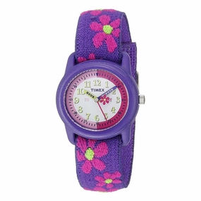 Timex Kids Strap Watch - Pink Floral & Purple Elastic Fabric | T89022XY