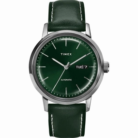 Timex Men's Automatic Watch - Marlin Green Dial Leather Strap | TW2U11900ZV