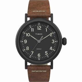 Timex Men's Quartz Watch - Standard Black Dial Brown Leather Strap | TW2T69300VQ