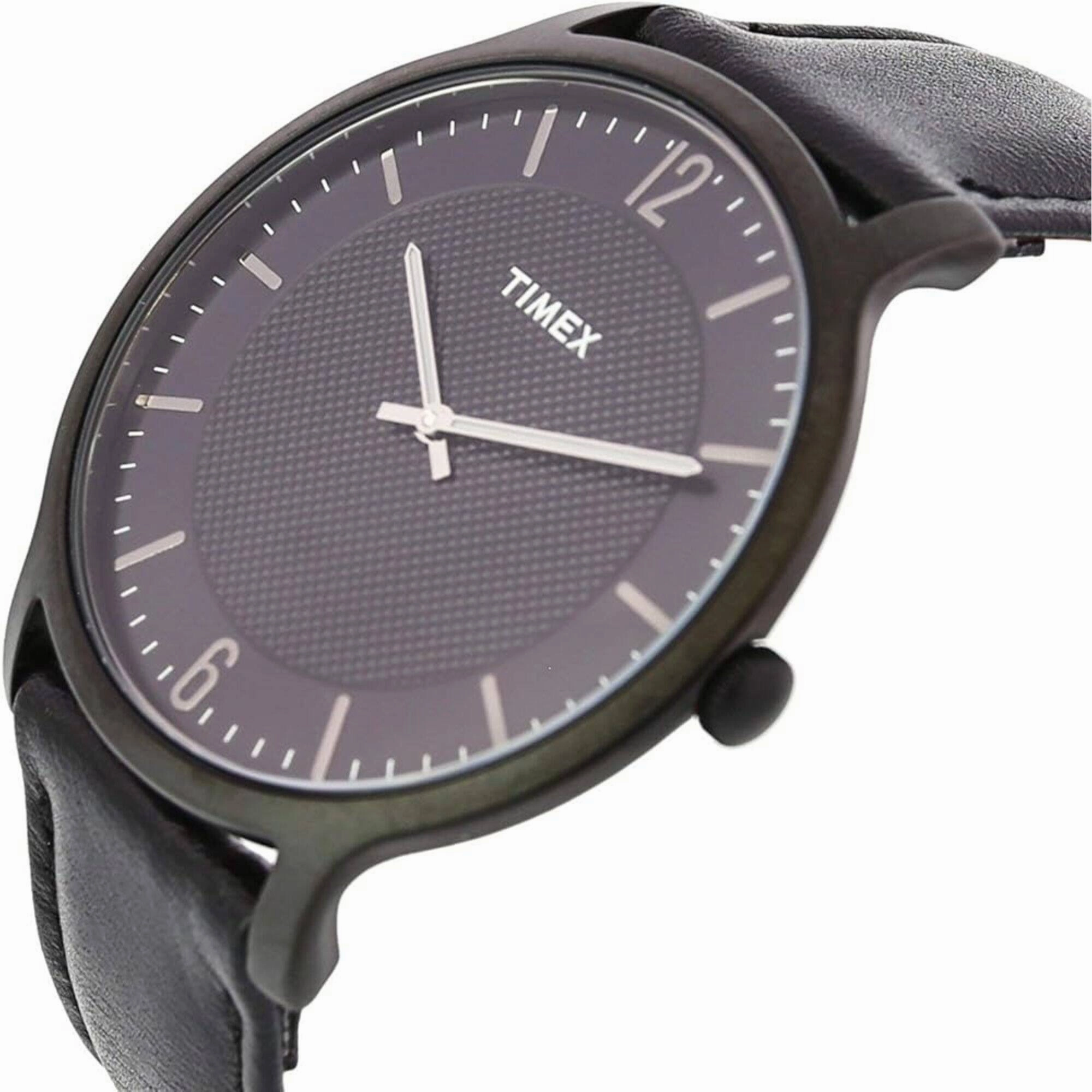 Timex Men's Watch - Metropolitan Quartz Black Dial Leather Strap | TW2R50100
