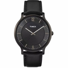 Timex Men's Watch - Metropolitan Quartz Black Dial Leather Strap | TW2R50100