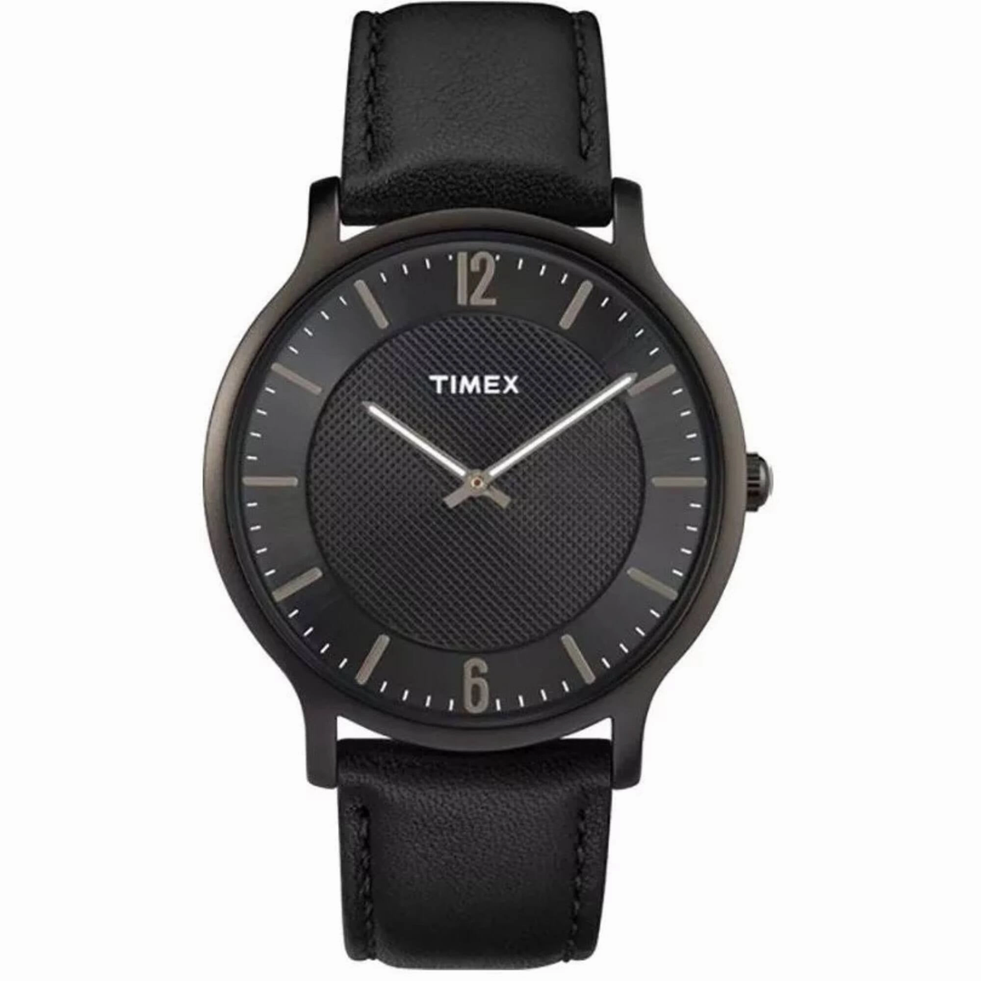 Timex Men's Watch - Metropolitan Quartz Black Dial Leather Strap | TW2R50100