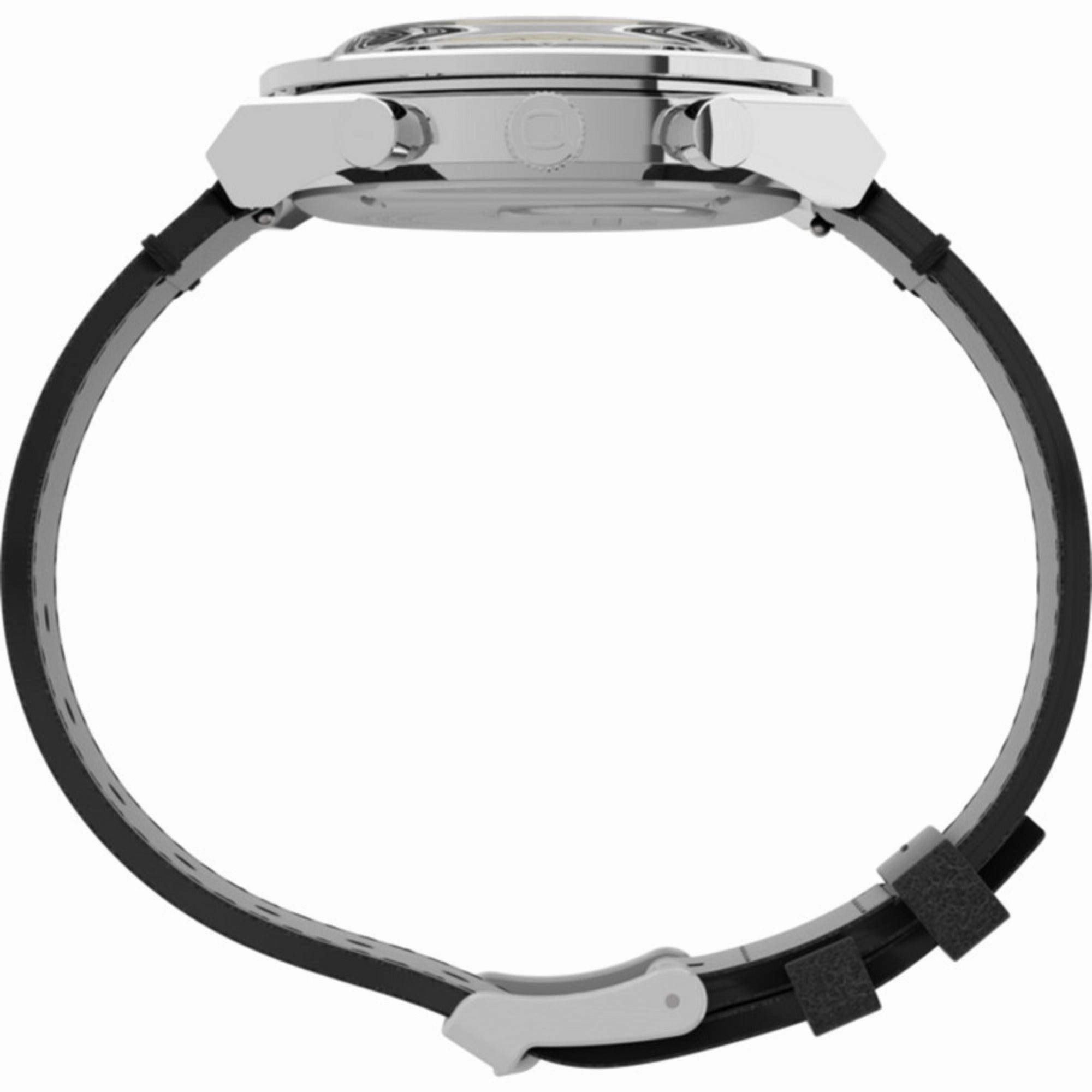 Timex Men's Watch - Q Chronograph Rotating Bezel Black Leather Strap | TW2V42700