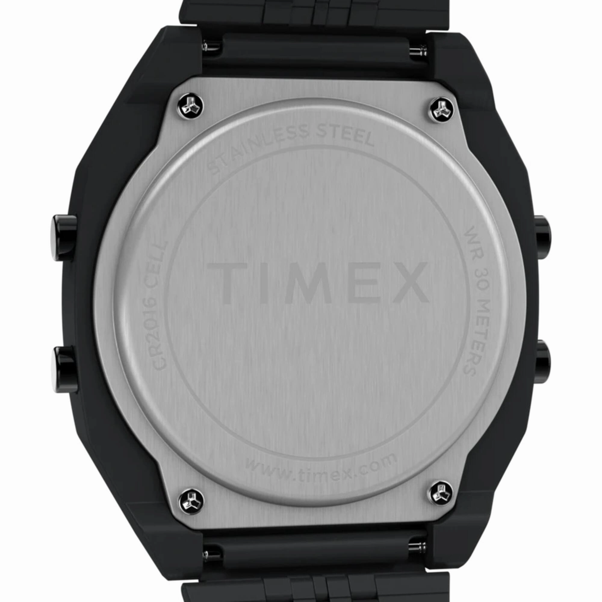 Timex Men's Watch - T80 Grey Digital Dial Black Stainless Steel Bracelet | TW2W91600
