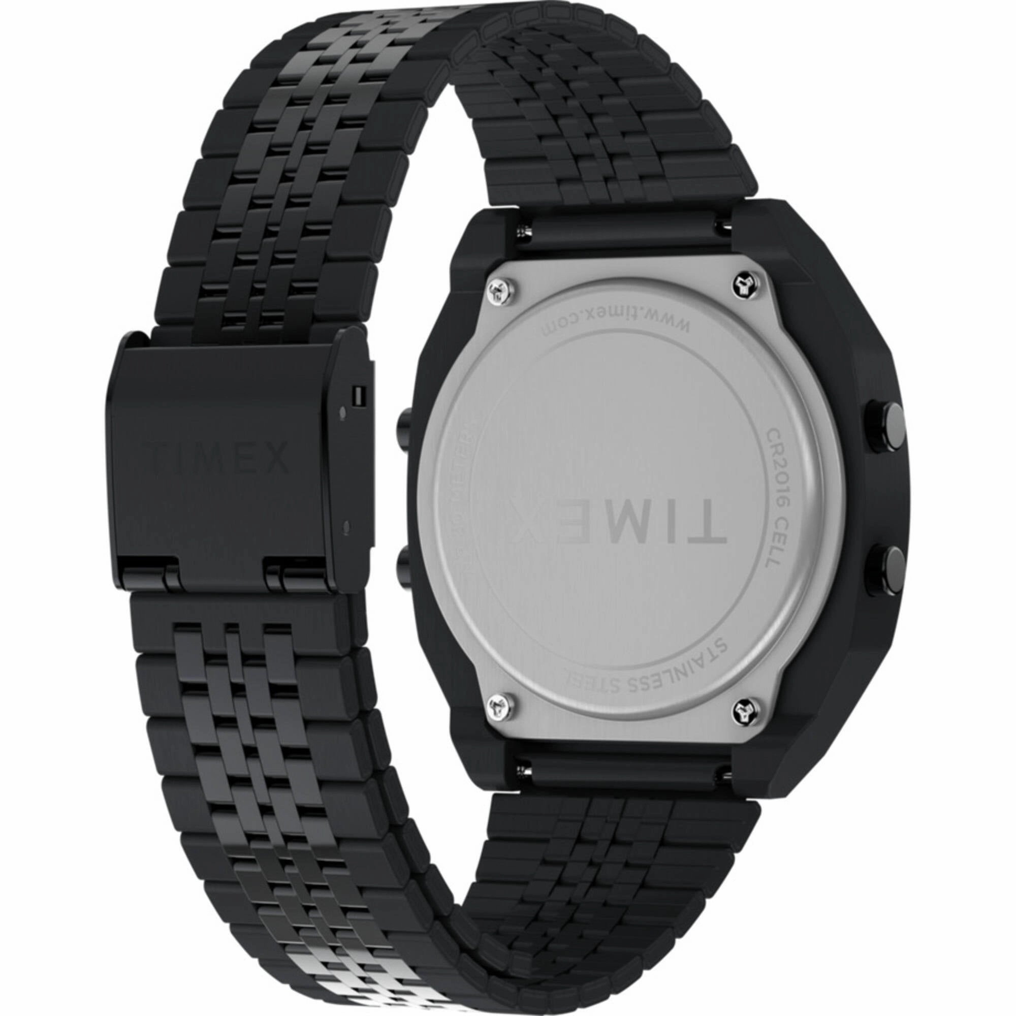 Timex Men's Watch - T80 Grey Digital Dial Black Stainless Steel Bracelet | TW2W91600