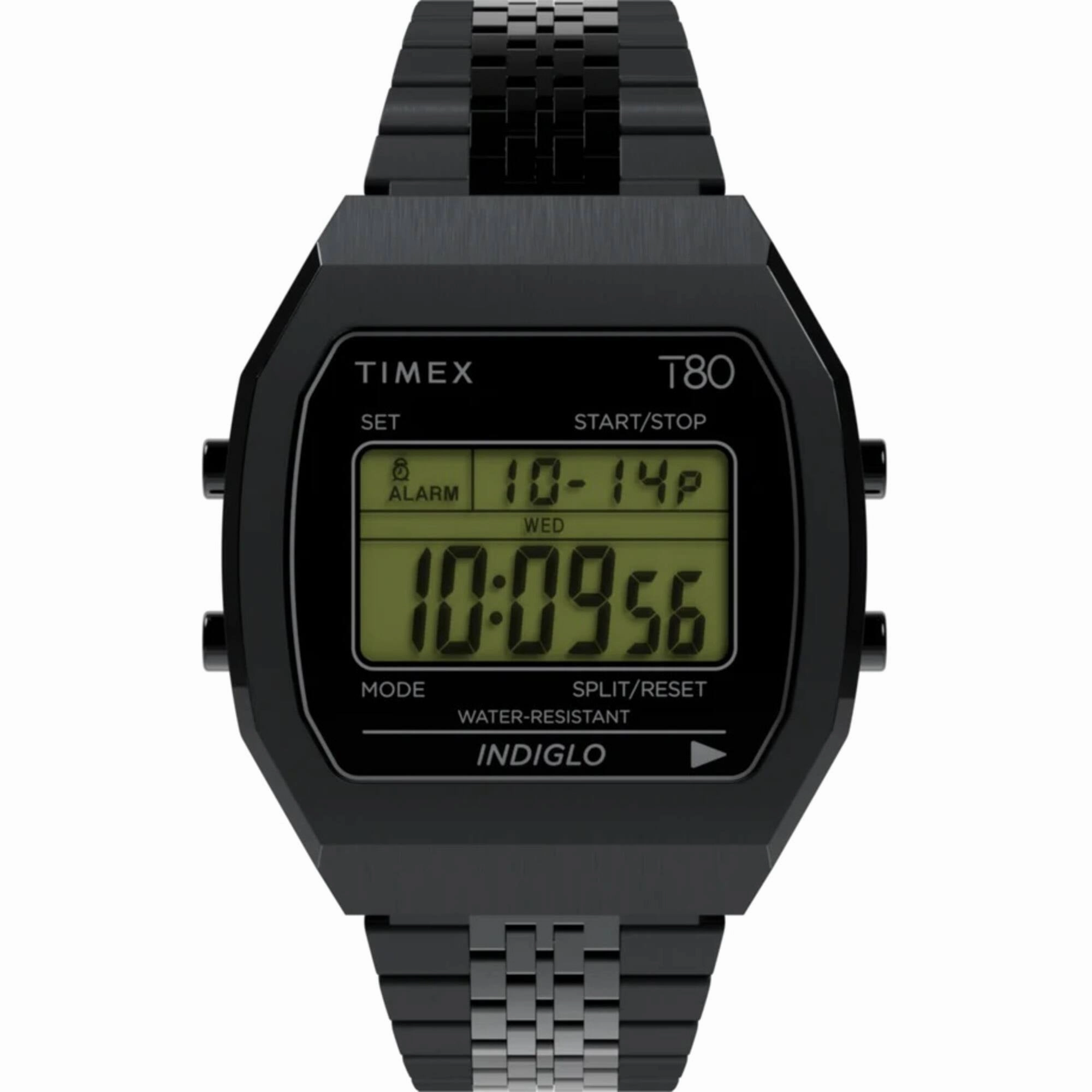 Timex Men's Watch - T80 Grey Digital Dial Black Stainless Steel Bracelet | TW2W91600