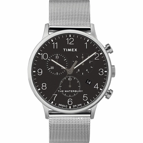 Timex Men's Watch - Waterbury Classic Chrono Black Dial Mesh Bracelet | TW2T36600