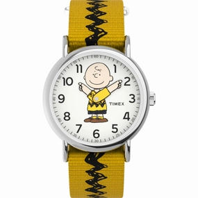 Timex Unisex Watch - Peanuts Charlie Brown Quartz Yellow and Black Strap | TW2R41100