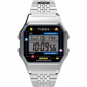 Timex Unisex Watch - T80 Pac-Man Grey Digital Dial Silver Tone Bracelet | TW2U31900YB
