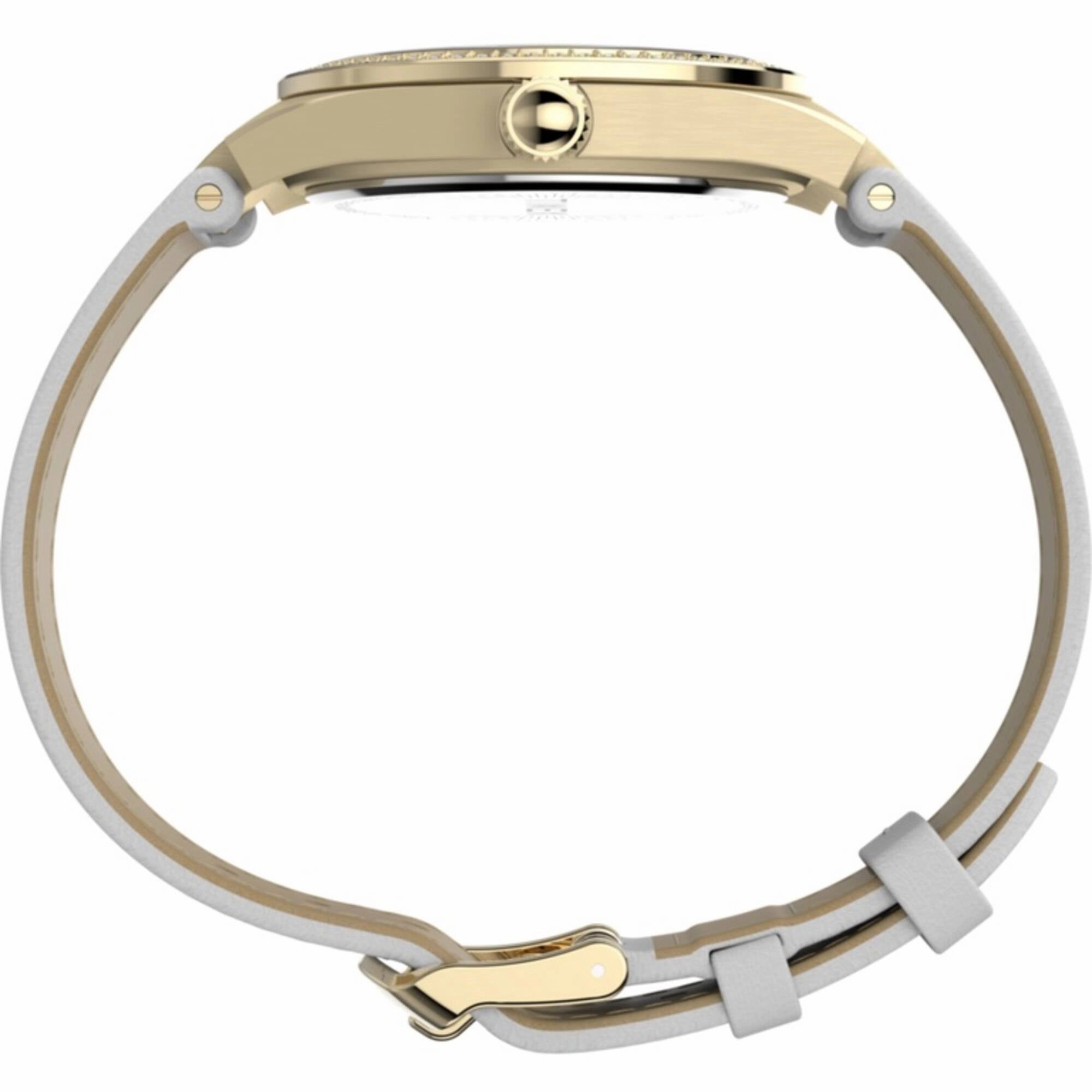 Timex Women's Watch - Simone Chrono Crystal Bezel White Dial Leather Strap | TW2V80500