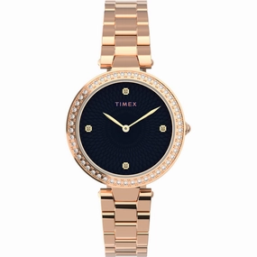 Timex Women's Watch - Trend Crystal Bezel Blue Dial Rose Gold Bracelet | TW2V24600