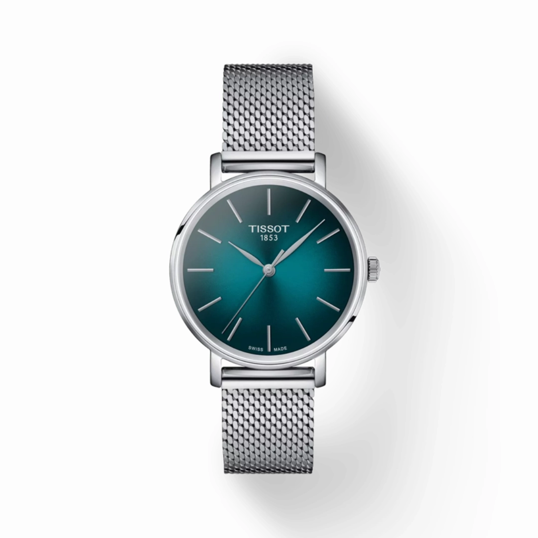 Tissot Everytime Mesh Stainless steel Watch with Turquoise Dial