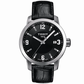 Tissot Men's Quartz Watch - PRC 200 Black Dial Leather Strap | T0554101605700