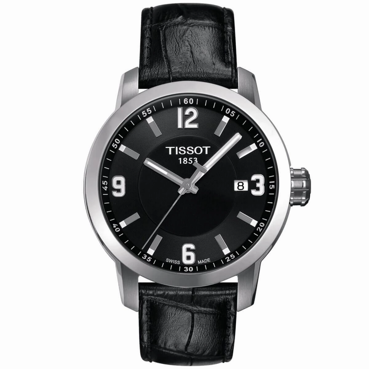 Tissot Men's Quartz Watch - PRC 200 Black Dial Leather Strap | T0554101605700