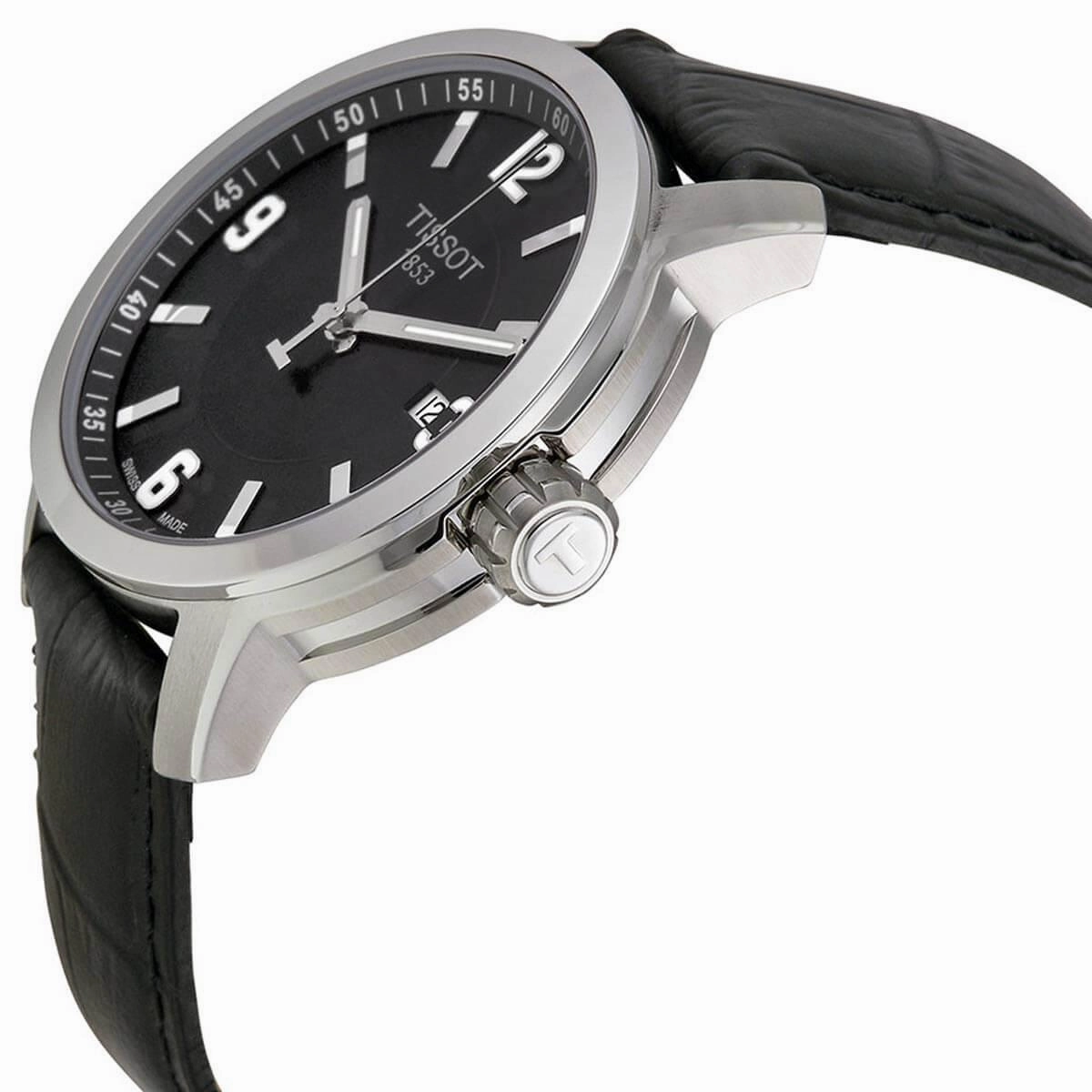 Tissot Men's Quartz Watch - PRC 200 Black Dial Leather Strap | T0554101605700