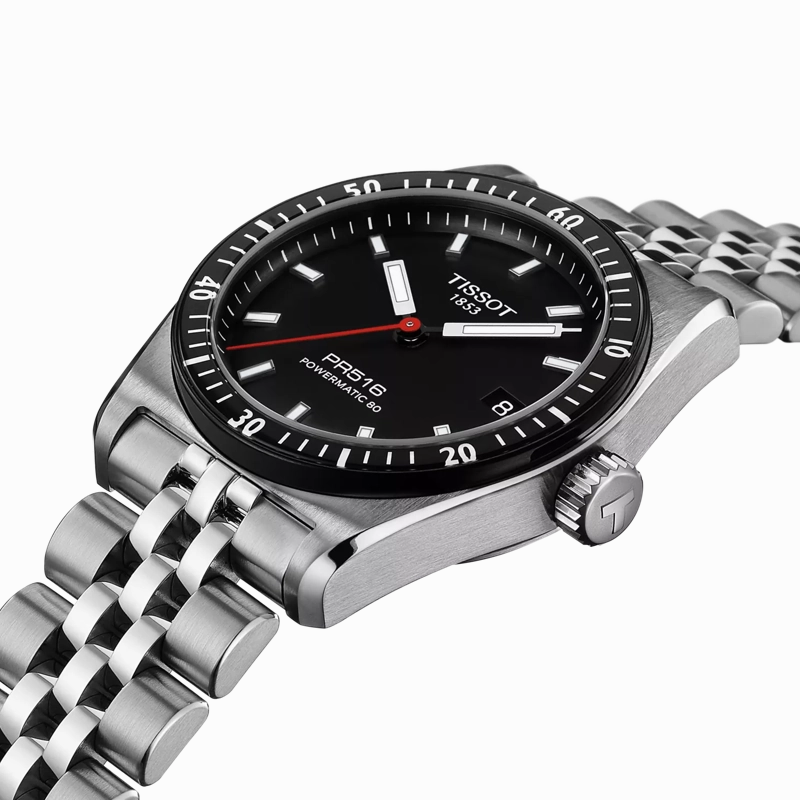 TISSOT PR516 POWERMATIC 80 38mm BLACK DIAL STEEL WATCH T1494071105100