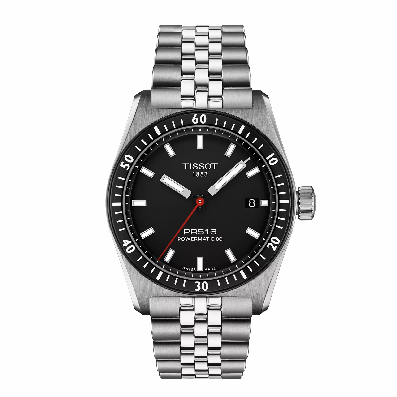 TISSOT PR516 POWERMATIC 80 38mm BLACK DIAL STEEL WATCH T1494071105100