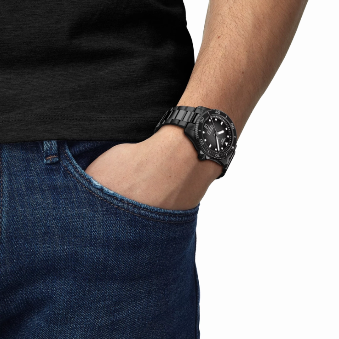 Tissot Seastar 1000 Black Stainless steel Powermatic Watch with Graded Grey-Black Dial