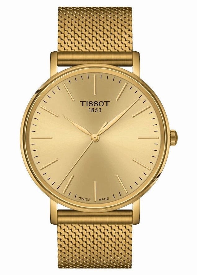 TISSOT SWISS GENTS EVERYTIME CHAMPAGNE DIAL GOLD MESH BAND T143-410-33-021-00
