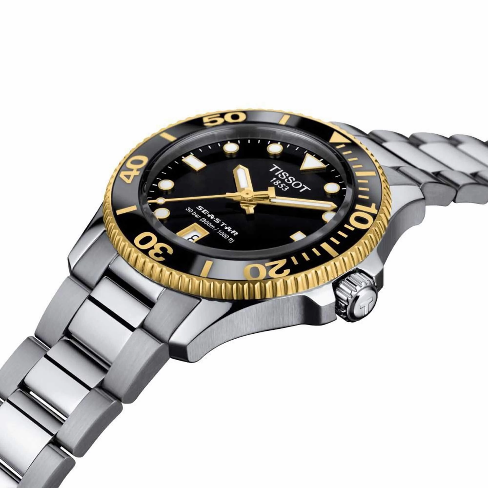 Tissot Unisex Watch - Seastar 1000 Quartz Black Dial Two Tone Case | T1202102105100