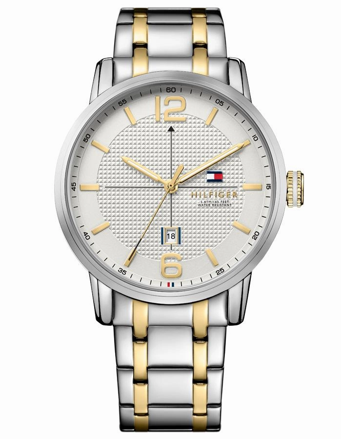 Tommy Hilfiger George Mens Watch - Two-Tone - White Dial -  Bracelet - Date