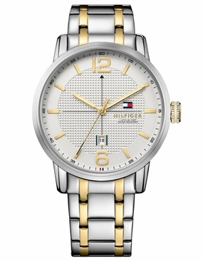Tommy Hilfiger George Mens Watch - Two-Tone - White Dial -  Bracelet - Date
