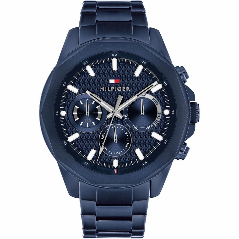 Tommy Hilfiger Mens Blue IP Stainless Steel Day Date Watch 1710652