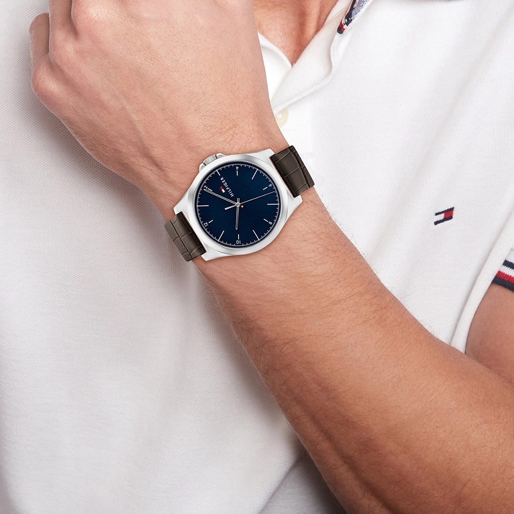 Tommy Hilfiger Mens Brown Leather Strap Watch 1710549