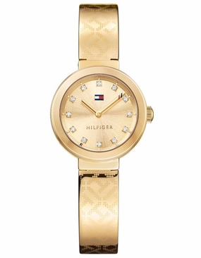 Tommy Hilfiger Womens Dress Watch - Crystals - Gold-Tone - Bangle Bracelet - 30m
