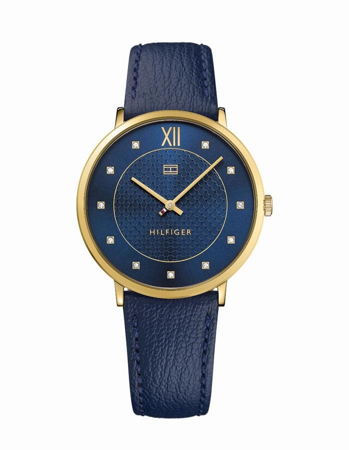 Tommy Hilfiger Womens Sloan Dress Watch - Gold-Tone - Blue Leather Strap