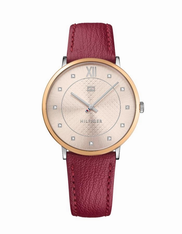 Tommy Hilfiger Womens Sloan Dress Watch - Gold-Tone - Red Leather Strap