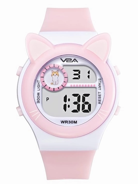 V2A Critter Series Girls Digital Watch with Cat Ears for Ages 3-10 years with 7-Color Backlight, 30M Waterproof, Alarm, Stopwatch | Perfect Gift for Boys & Girls | Birthday & Return Gift