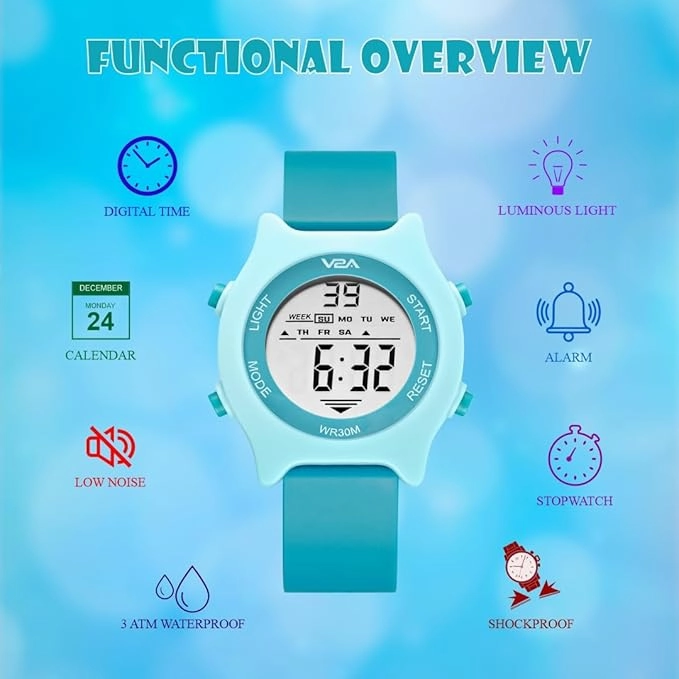 V2A Girls and Boys Kids Watch Gifts for Boys and Girls Age 4-13 for Multi-Functional 30 M Waterproof Digital Sports Watches for 4 5 6 7 8 Year Old Boy and Girls | Birthday Gift for Kids