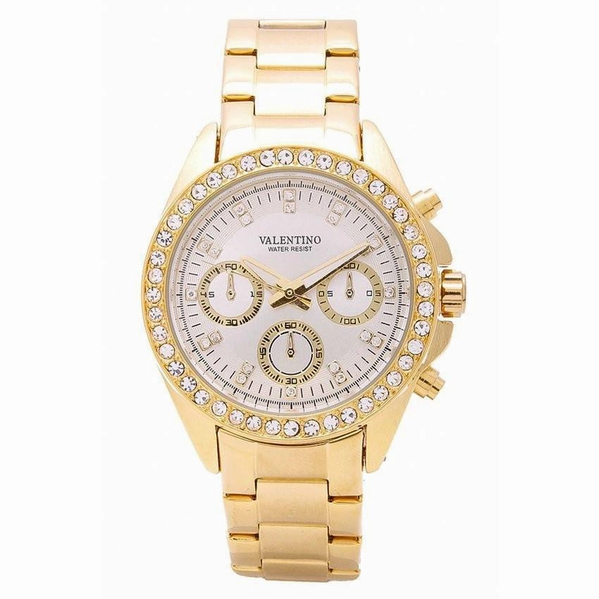 Valentino 20121502-GOLD - WHITE DIAL EXCALIBUR IP STAINLESS STEEL BAND STRAP Watch for Women