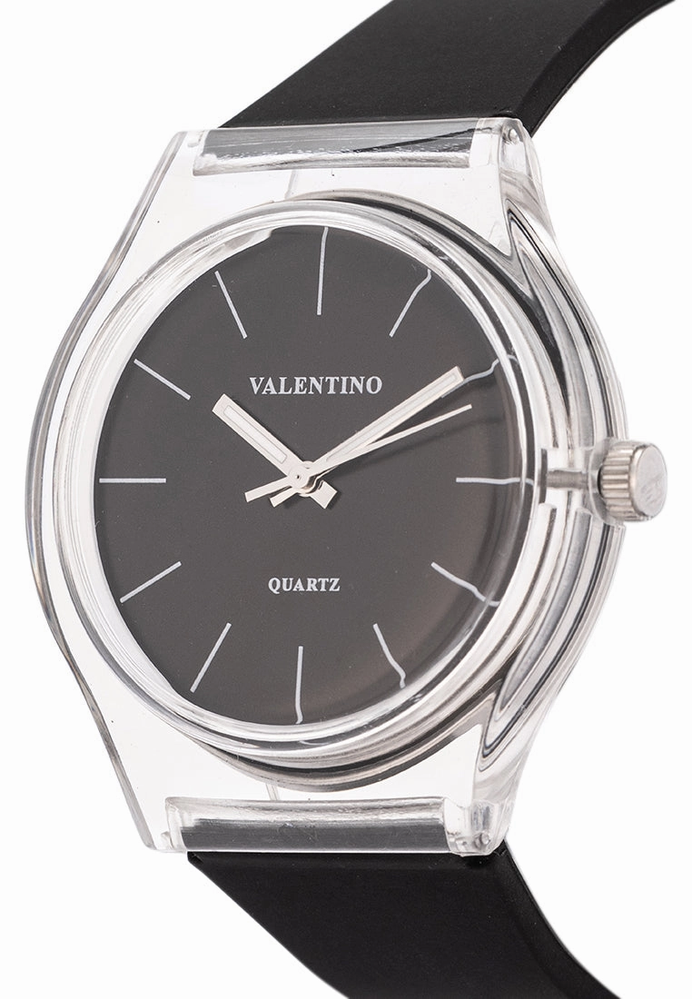 Valentino Rubber Strap Analog Watch for Women 20122094-BLK - SILVER DIAL LINE