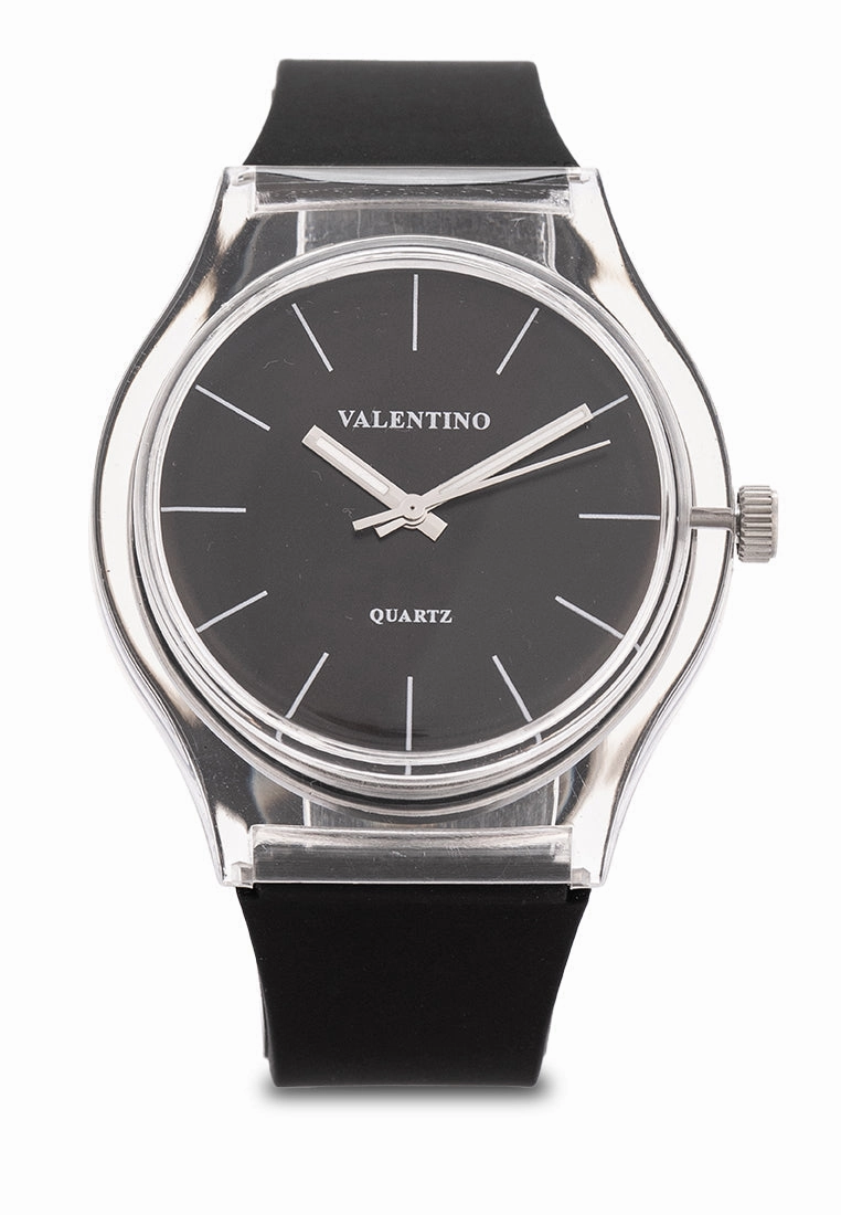 Valentino Rubber Strap Analog Watch for Women 20122094-BLK - SILVER DIAL LINE