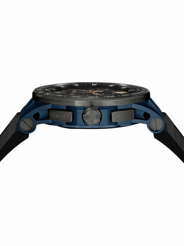 Versace SPORT TECH Mens Chronograph BLACK Dial, Black Silicone Strap - Watch VE3E00221