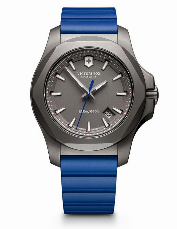 Victorinox Swiss Army Mens INOX Titanium - Blue Strap - Grey Dial - 200m - Date