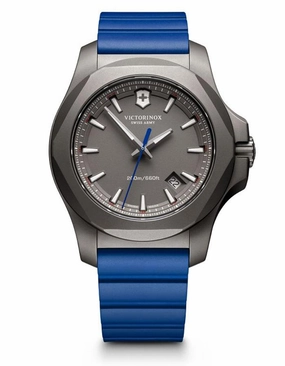 Victorinox Swiss Army Mens INOX Titanium - Blue Strap - Grey Dial - 200m - Date