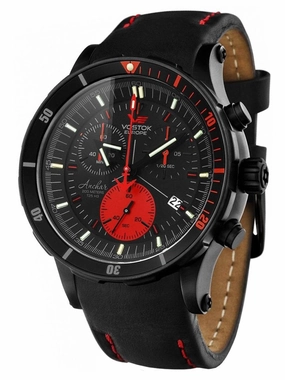 Vostok-Europe ANCHAR Black / Red Chronograph Mens Diving Watch 6S30-5104244