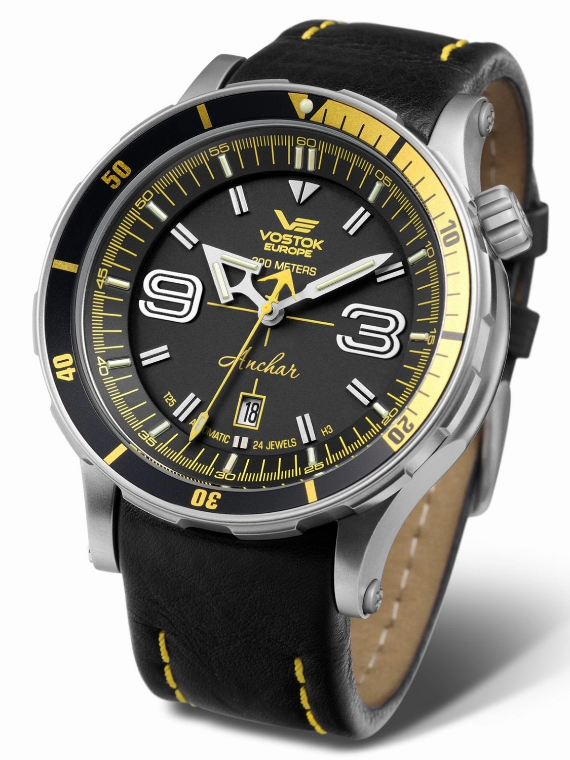Vostok-Europe ANCHAR Black/Yellow Automatic Mens Diving Watch NH35A-510A522