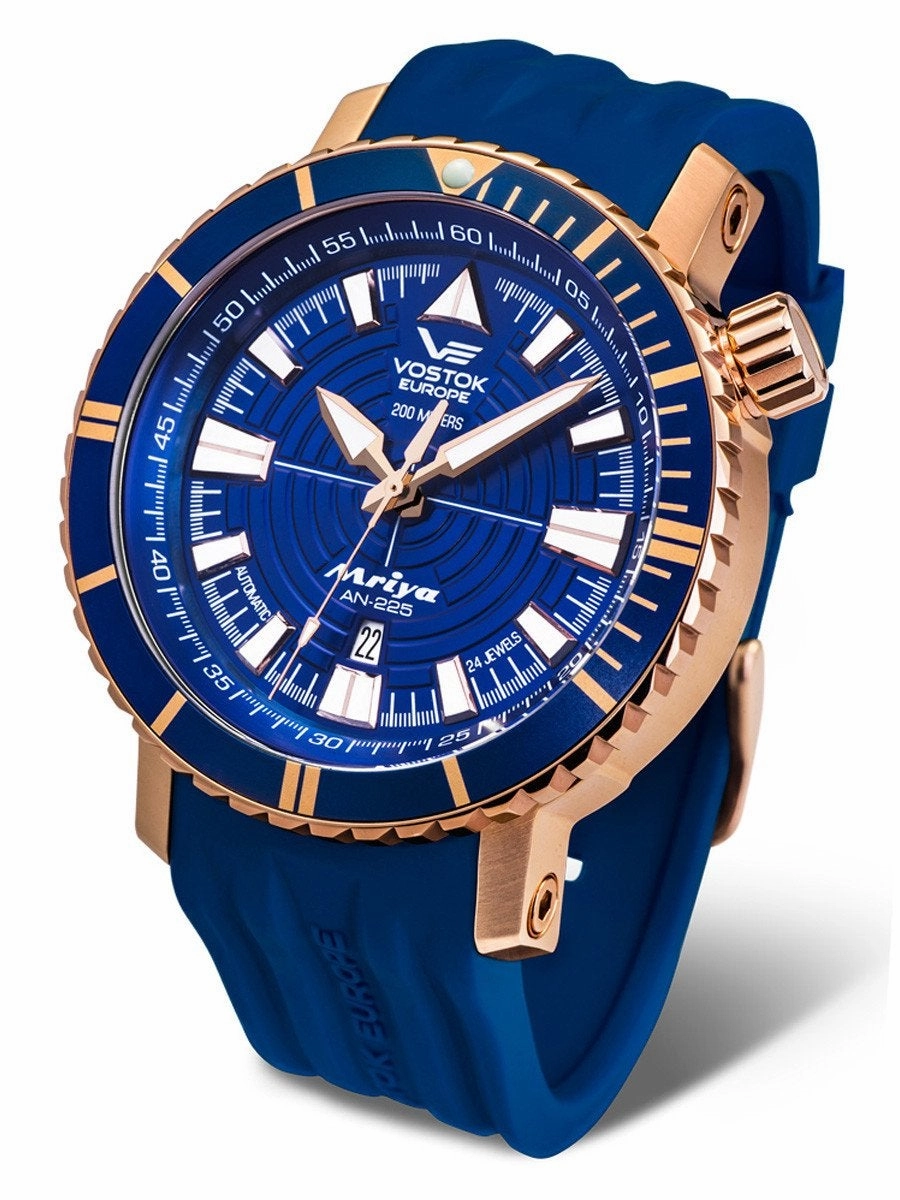 Vostok-Europe MRIYA AUTOMATIC Mens Blue Rose Gold Leather Watch NH35-5559232