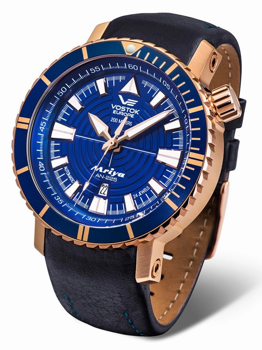 Vostok-Europe MRIYA AUTOMATIC Mens Blue Rose Gold Leather Watch NH35-5559232