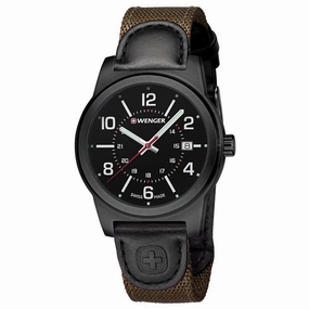 Wenger 01.0441.165 Men's Field Gear Black Dial Brown Nylon & Leather Strap Watch