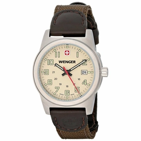Wenger 72821 Swiss Made Women's Beige Dial Green Nylon & Brown Leather Strap Watch